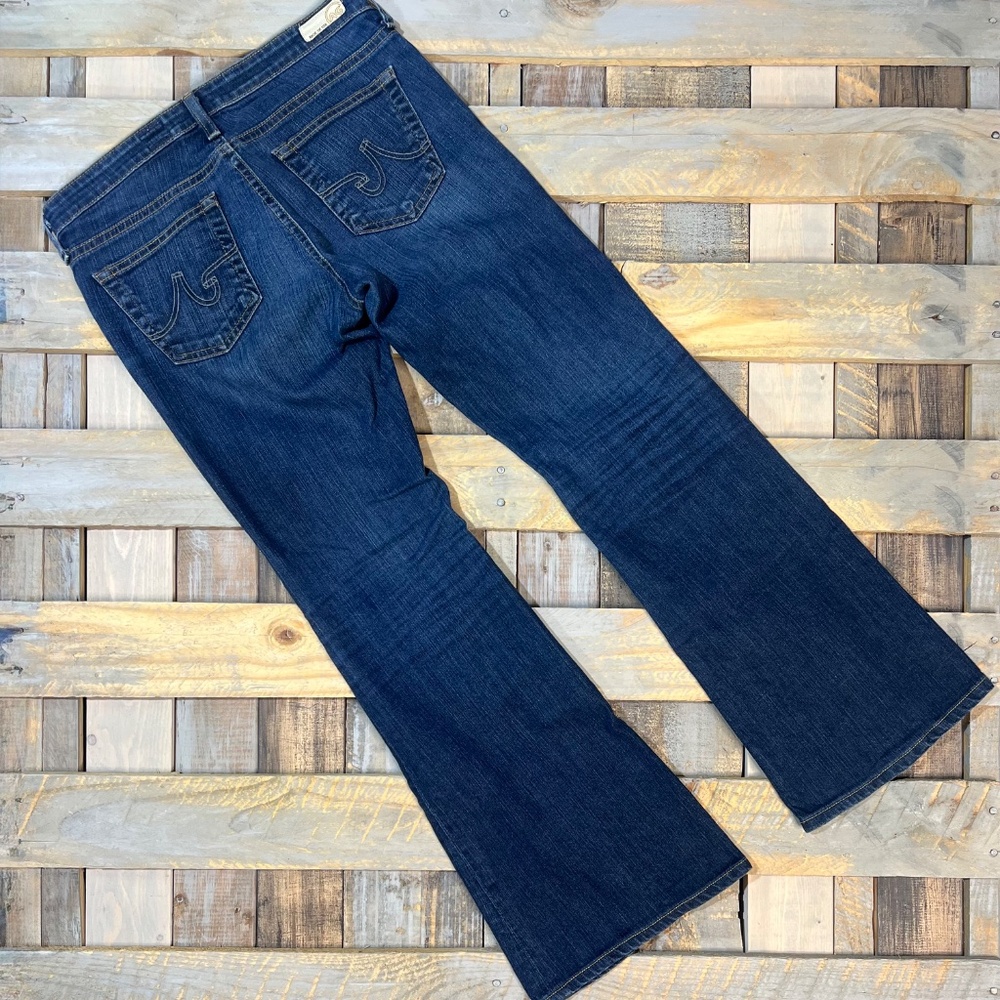 EUC [AG] Low Rise <Belle Flare> Wide Leg Stretchy Dark Blue Jeans | 28R Small 6 - Picture 3 of 13